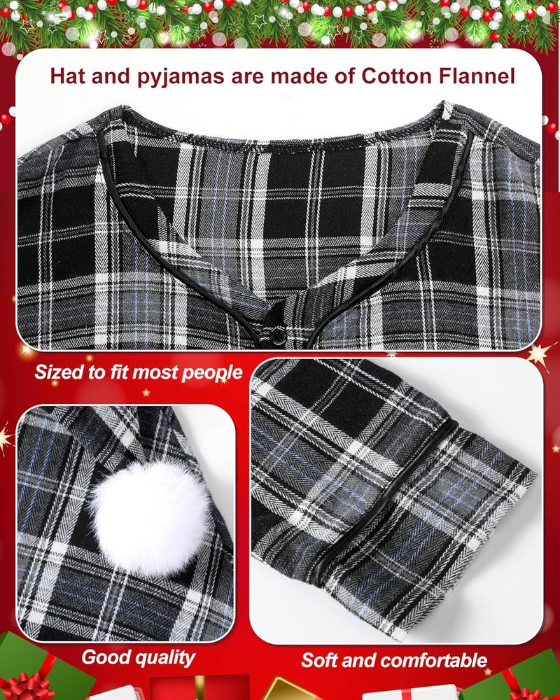 Cuffbow 4 Pcs Christmas Men's Cotton Flannel Nightshirt Set Includes Men Flannel Long Sleeve Nightgown Cap Candle and Holder - Image 3